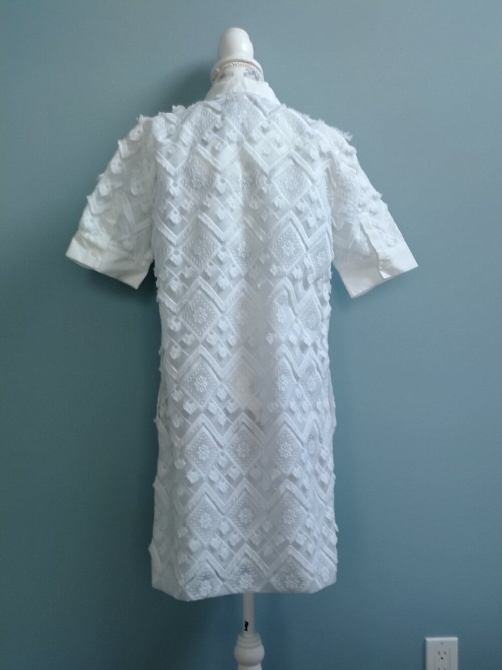 Banana Republic Embroidered Fringe Polo Collar Shift Dress White XS P - Picture 5 of 10